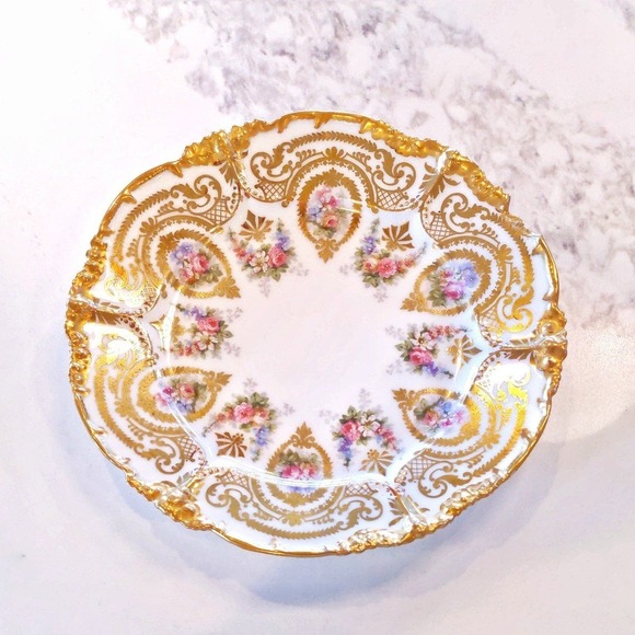 Vintage RARE Jean Pouyat Limoges Gold Gild Plate Floral - Picture 2 of 10